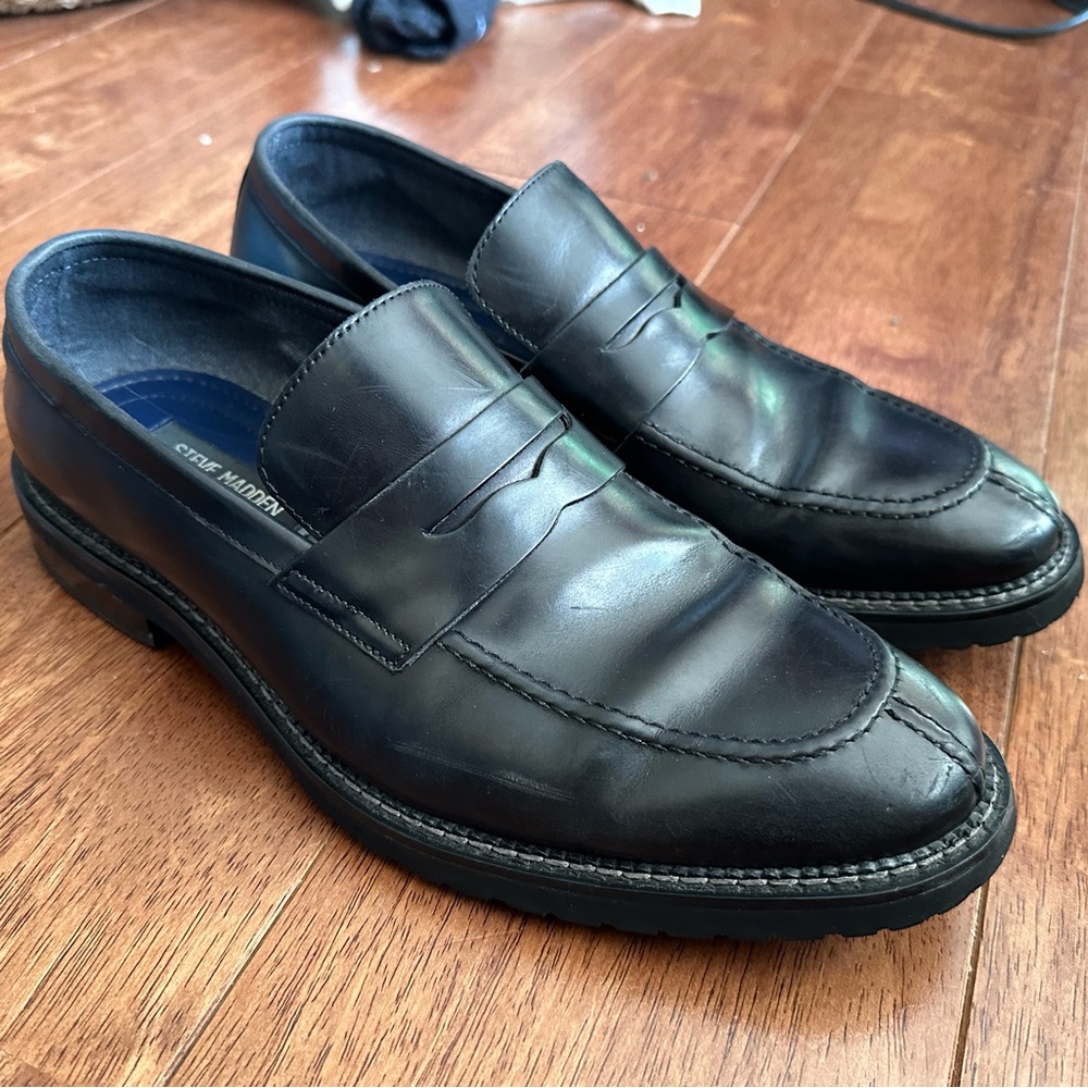 Steve Madden Black Leather Men's Slip-Ons Loafers